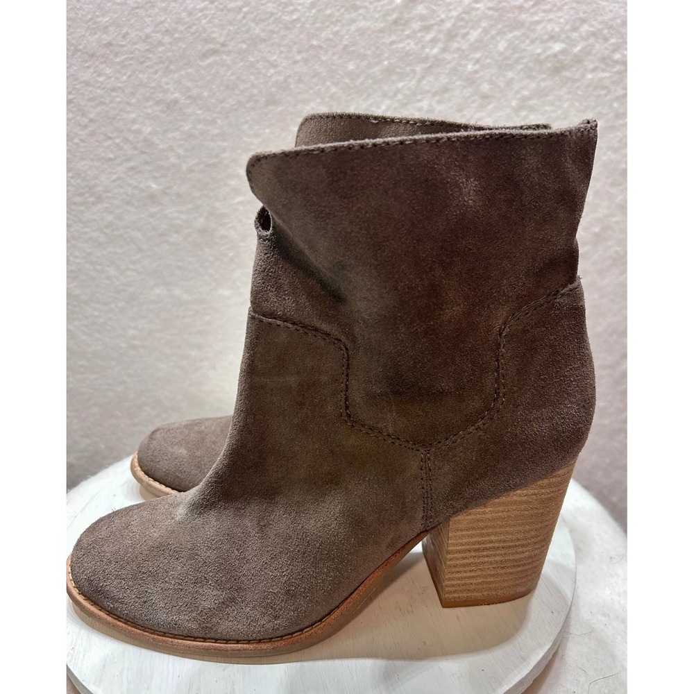 Splendid Women 10M Taupe Suede Slouchy Ankle Boots Stacked Block Heel Round Toe